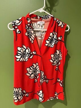 Calvin Klein Red Floral V-Neck Sleeveless Top, NWOT